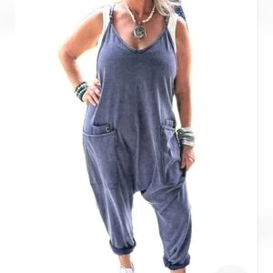 Jaded Gypsy Brandie Can't Miss This Harem Romper Woman Large XL Blue Baggy Nwt